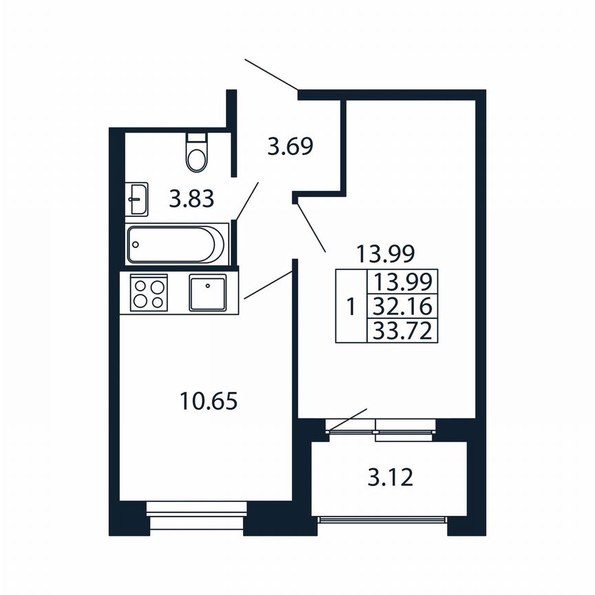 1-к. квартира, 35,3 м², 3/12 эт.