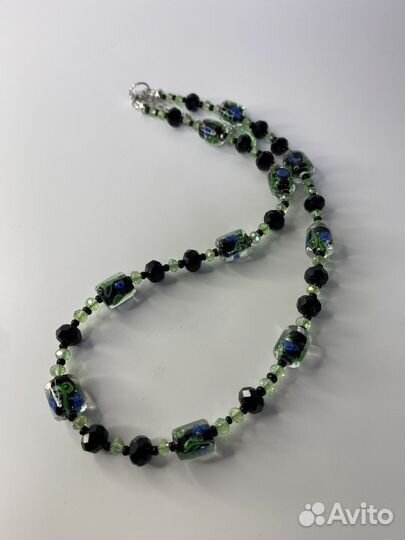 Зеленые бусы муранское стекло 47 см