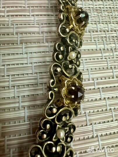 Браслет серебро гранат жемчуг антик