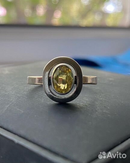 Кольцо серебро 875 звезда СССР мюз с цитрином