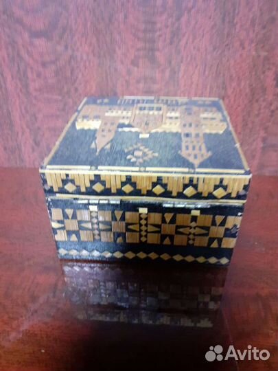 Винтажная шкатулка, инкрустация соломкой