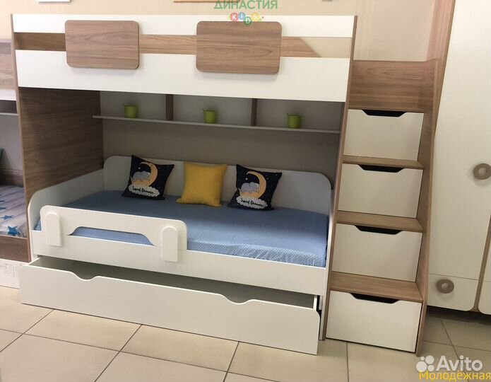Кровать-чердак Мозаика+кровать Двушка Вяз швейцарский 190х90