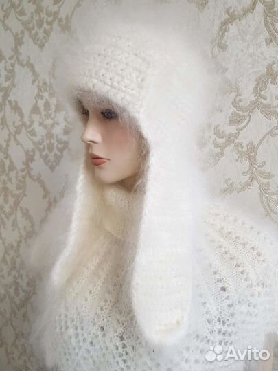 Шапка ушанка вязаная пуховая Козий пух