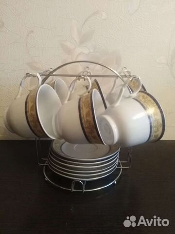 Набор чайных пар на мет. подставке