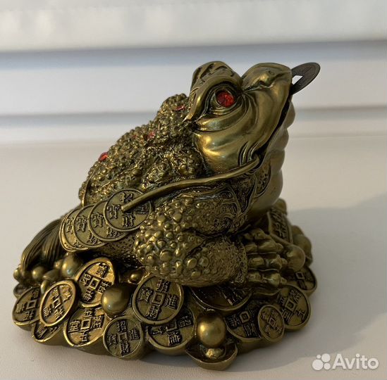 Денежная Жаба большая с монеткой /лягушка Фен-шуй
