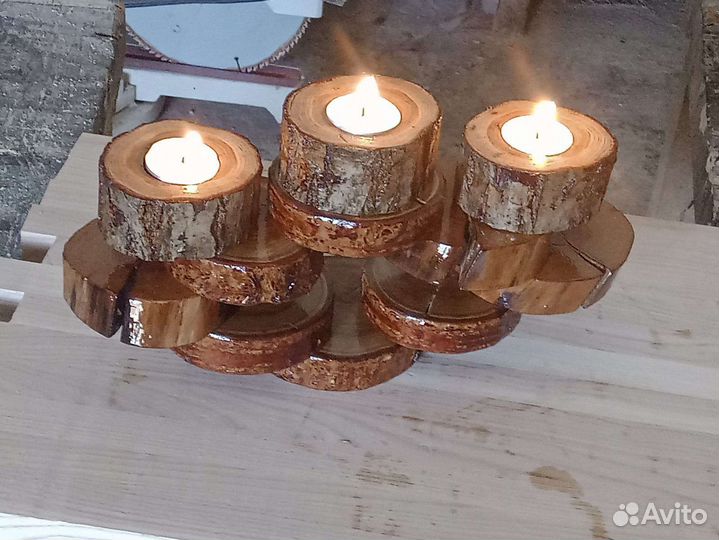 Декоративный деревянный подсвечник