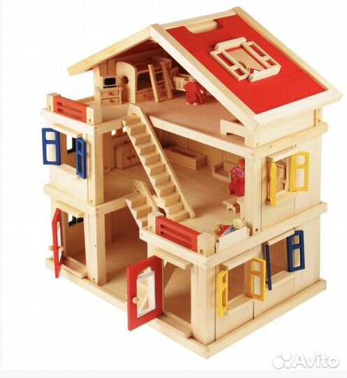 Деревянный Кукольный дом с мебелью и фигурками