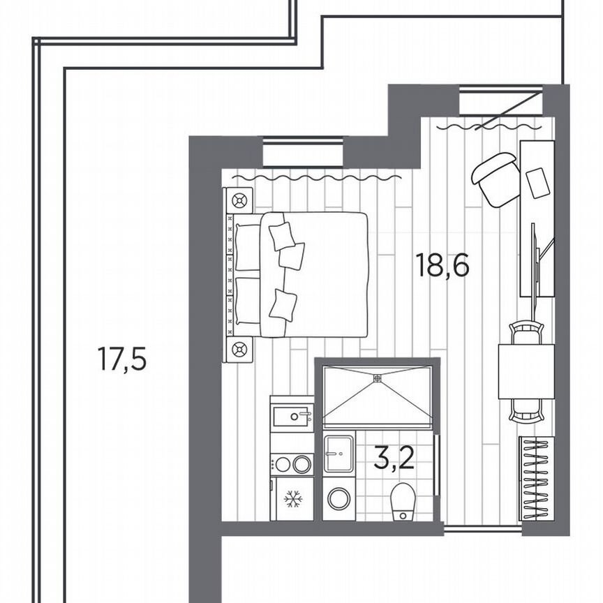 Апартаменты-студия, 39,3 м², 12/13 эт.