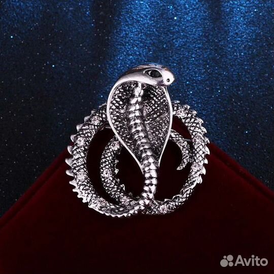 Брошь Серебряная Кобра кристаллы Винтаж