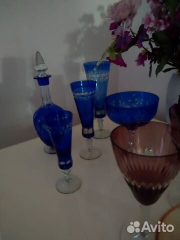 Бокалы, графин, цветной хрусталь, стекло, СССР