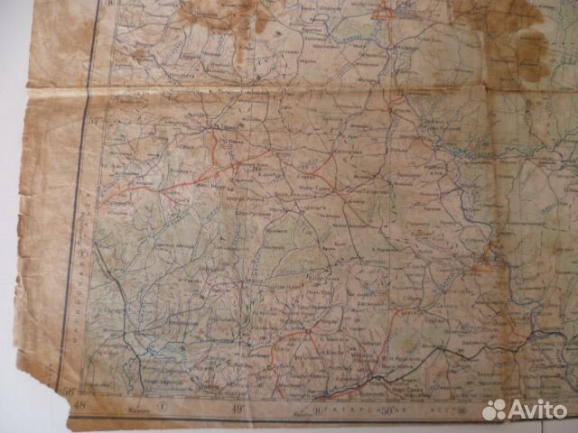 Карта 1942 Свердловск обл, Башкирия Удмуртия Киров