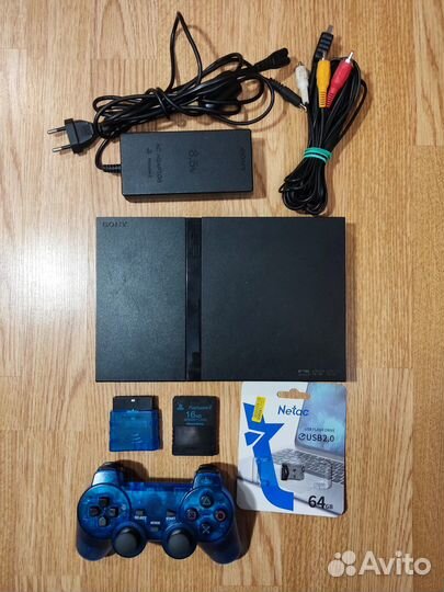 PS2 slim 64гб + 55 игр + беспроводной геймпад