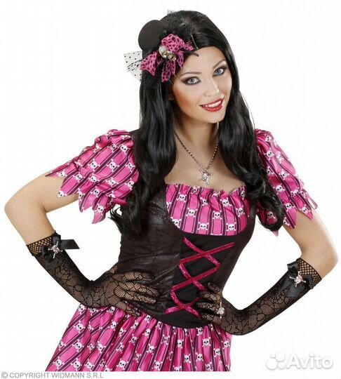 Перчатки с Черепом со стразами черные 9382S, полиэ