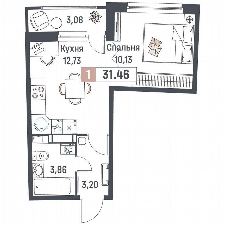 1-к. квартира, 31,5 м², 9/18 эт.