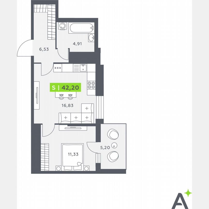 1-к. квартира, 41,7 м², 10/12 эт.