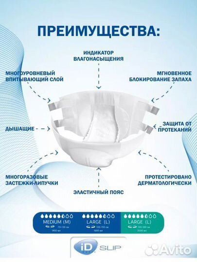 Подгузники для взрослых id slip размер L 30 штук