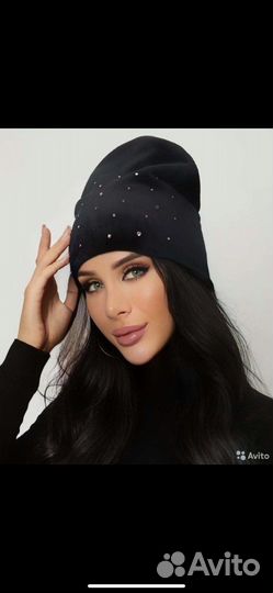 Шапочка с кристаллами Swarovski и митенки