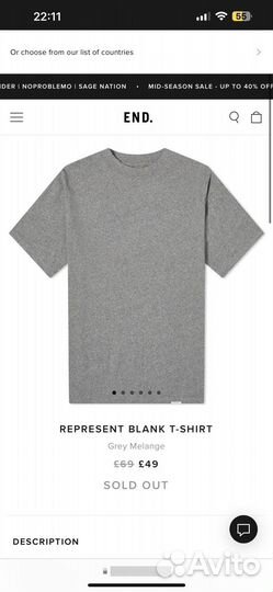 Футболка represent blank T-shirt Grey Melange
