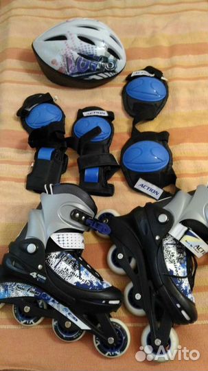 Роликовые коньки раздвижные / шлем / защита