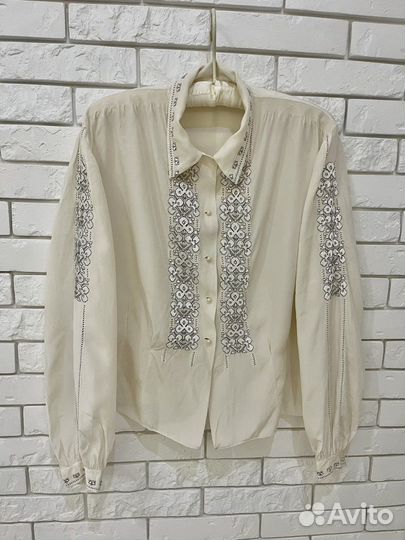 Антикварная шелковая блузка рубаха с вышивкой