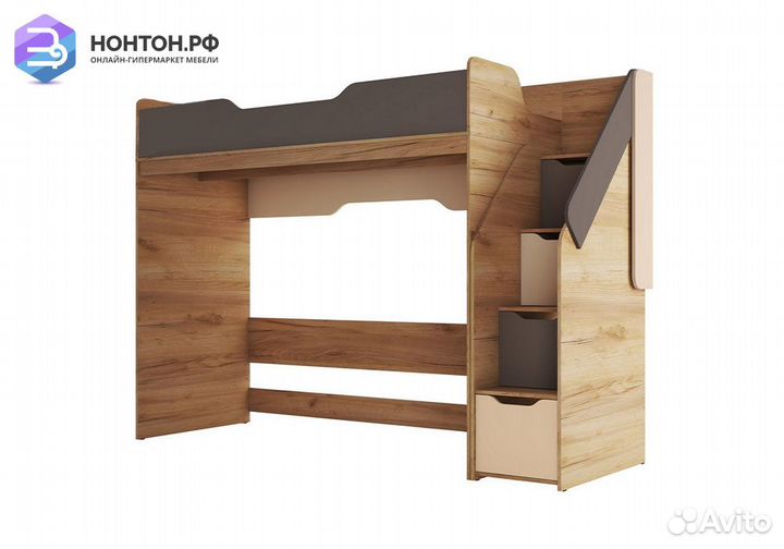 Кровать-чердак Rich дуб крафт золотой / миндаль