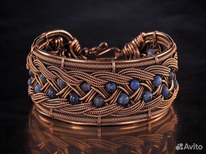 Браслет Содалит Медь Ручная работа WireWrapArt