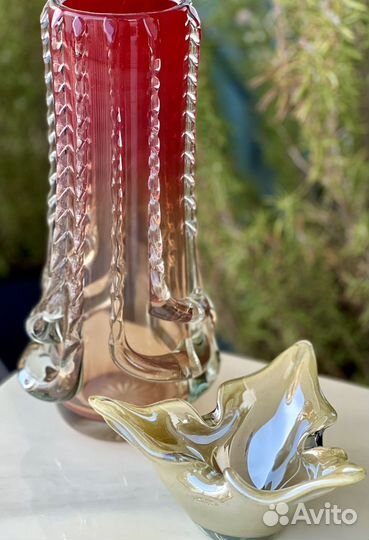 Ваза Ожерелье Бердников цветное стекло СССР винтаж