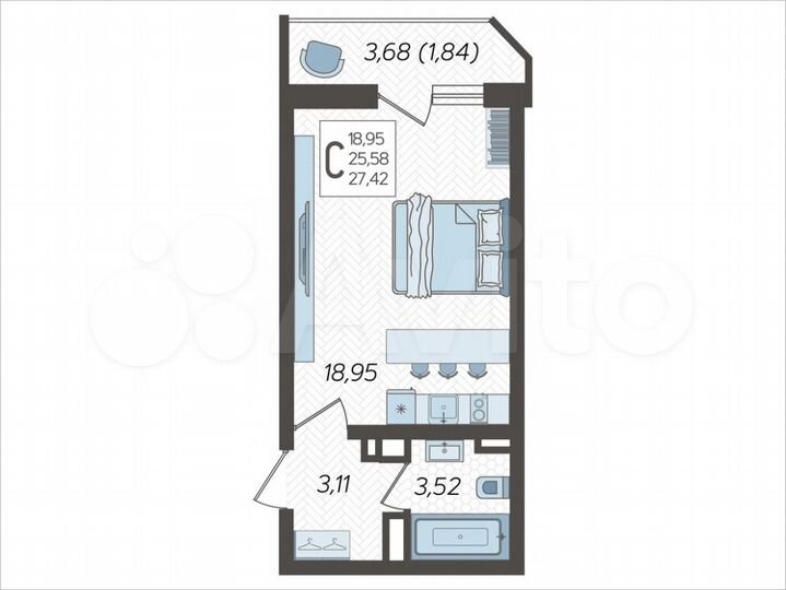Квартира-студия, 27,4 м², 19/23 эт.