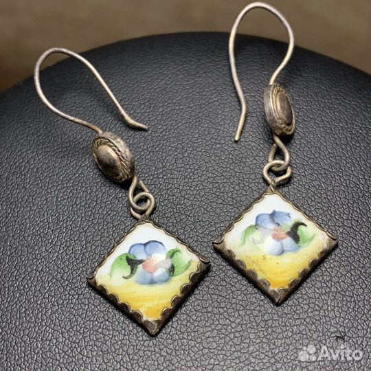 Винтажные Серьги Фарфоровые С Росписью Цветы Ретро
