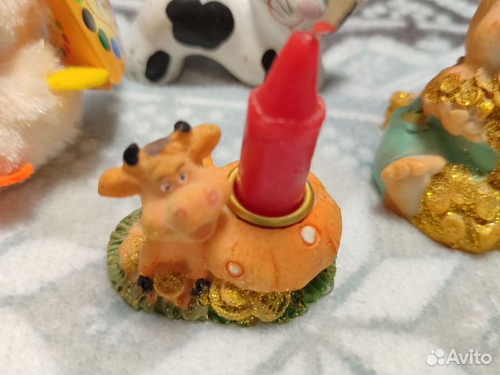 Статуэтки цыплёнок, корова, мишка, кот