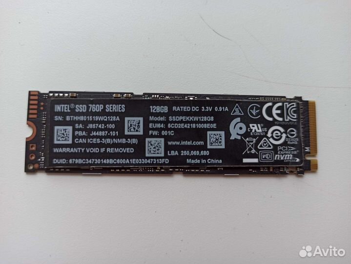 SSD Intel 760P series 128 gb