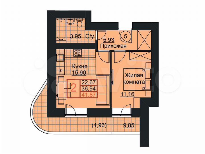 2-к. квартира, 41,9 м², 18/18 эт.