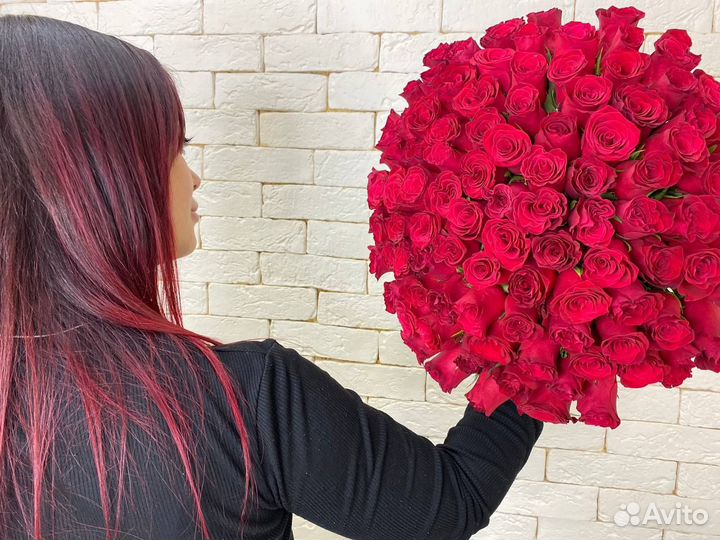 101 красная роза Кения Premium (40 см)