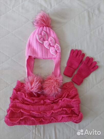 Зимняя шапка, перчатки, снуд для девочки 4-6 лет