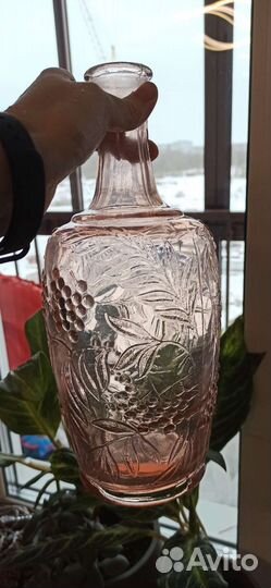 Ваза графин кувшин розовое стекло