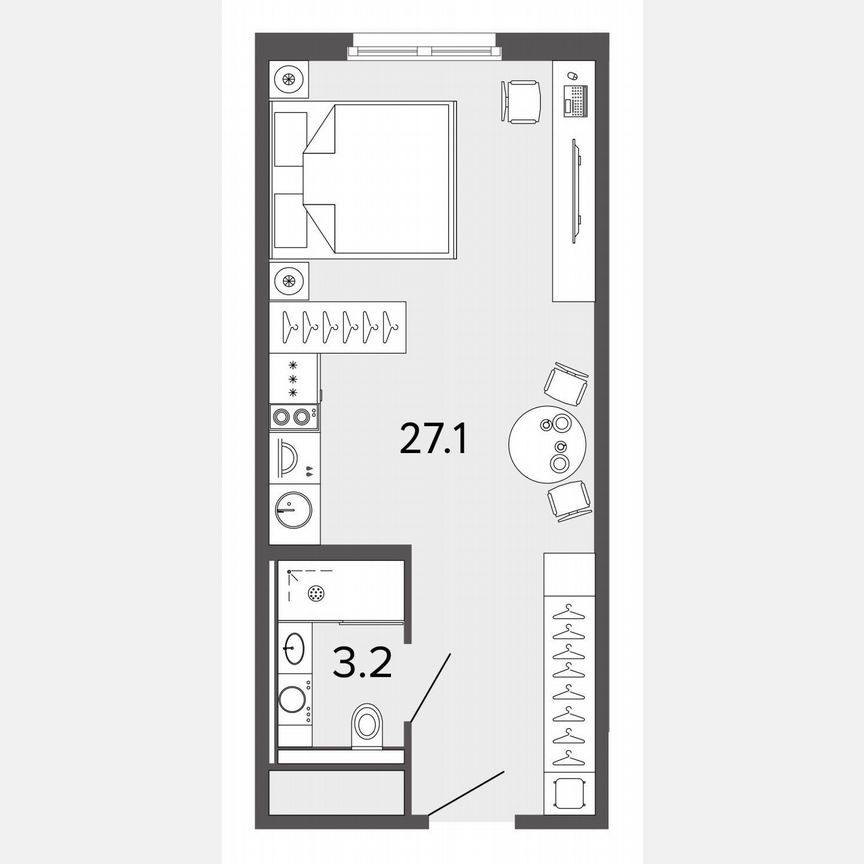 Апартаменты-студия, 30,6 м², 2/13 эт.
