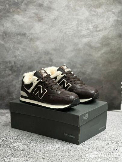 Кроссовки new balance 574 зимние кожаные