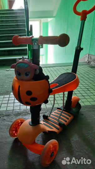 Самокат беговел 5 в 1 Божья коровка