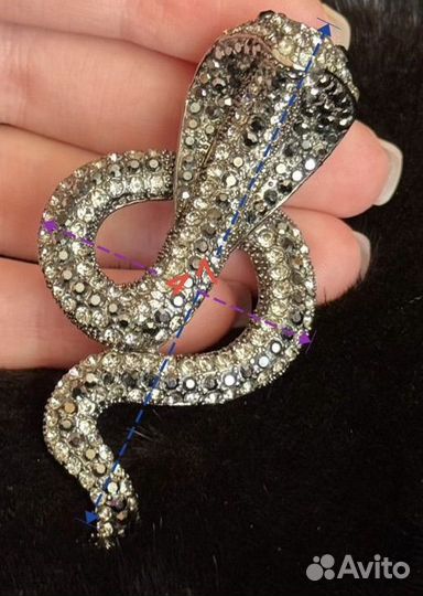 Брошь змея кобра темно-серебристая -4см, 11см