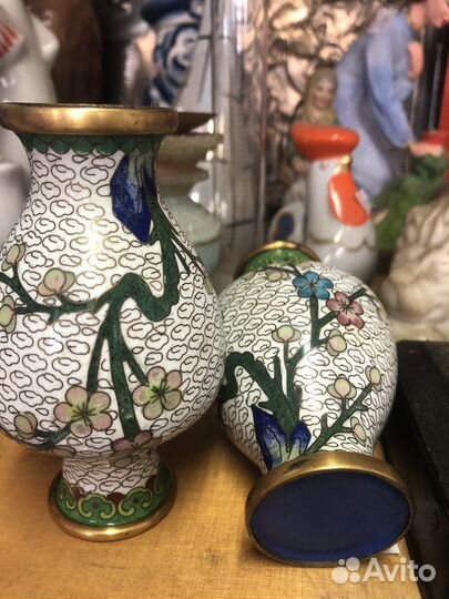 Ваза латунь,клуазоне