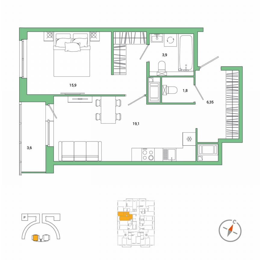 1-к. квартира, 48,9 м², 16/25 эт.