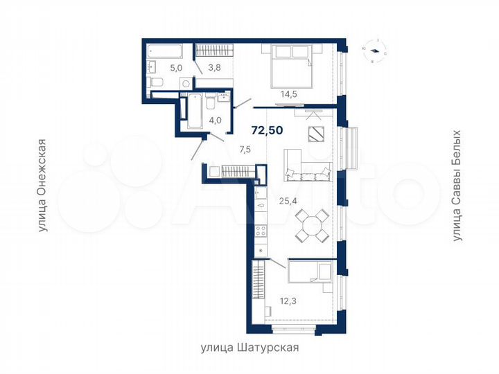 2-к. квартира, 72,5 м², 4/17 эт.