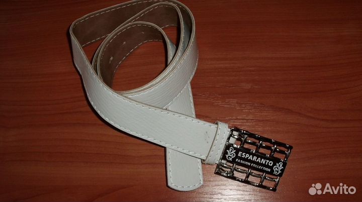 Ремень новый белый с метал. пряжкой - 115 / 3.5 см
