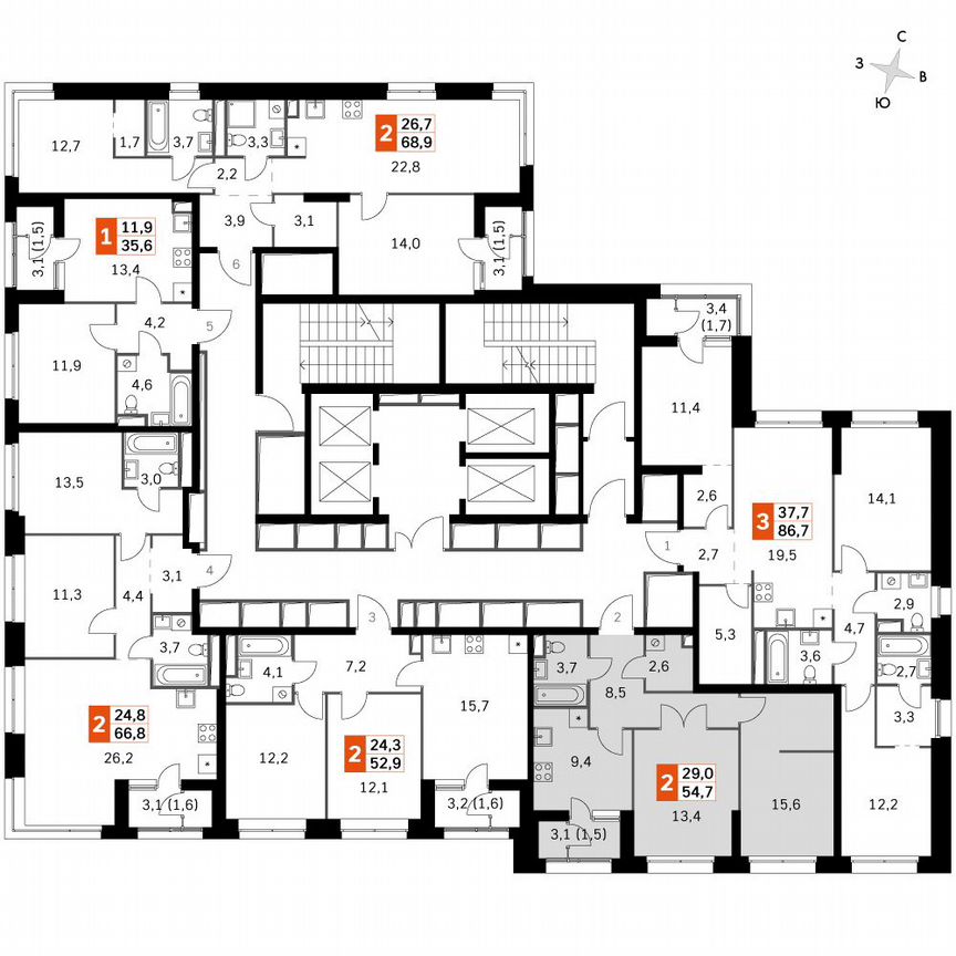 2-к. квартира, 54,7 м², 34/46 эт.