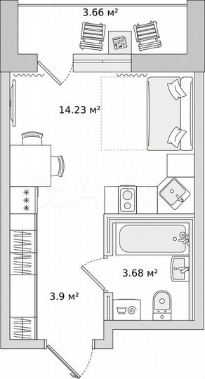 Квартира-студия, 21,8 м², 17/21 эт.