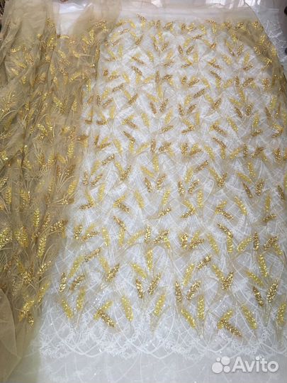 Фатин с вышивкой золотые колоски