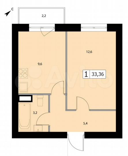 1-к. квартира, 32,7 м², 3/4 эт.