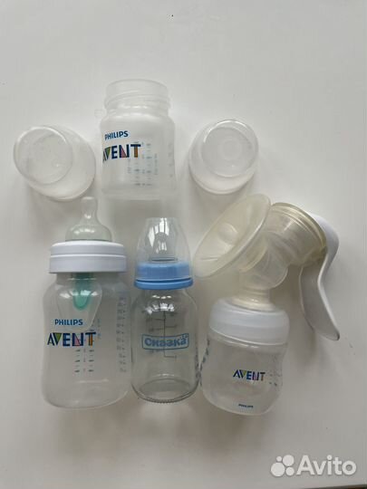 Молокоотсос avent ручной + бутылочки