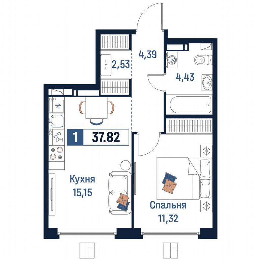 1-к. квартира, 37,8 м², 6/18 эт.