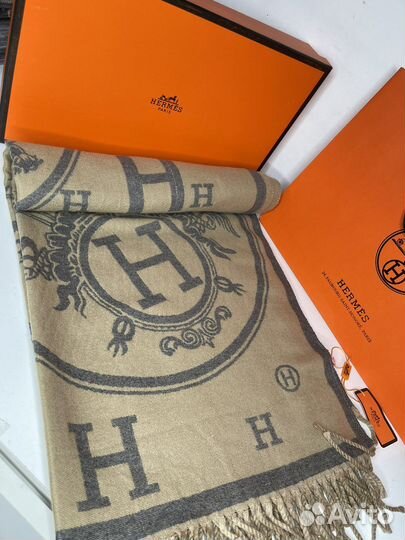 Двусторонний шарф Hermes серый